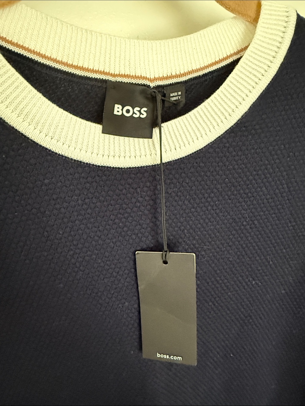 BOSS Navy Short-Sleeve Knit with White Trim - Picture 2 of 6